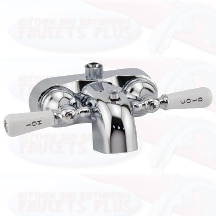 Chrome Clawfoot Add-A-Shower Bathcock Diverter Faucet - Porcelain Lever Handles and Ceramic Disc Cartridges