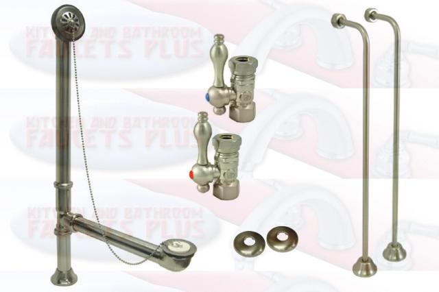 Satin Brushed Nickel Clawfoot Drain, Supply & Stop Kit - Single Offset
