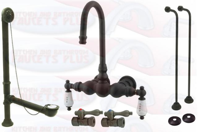 Kingston Brass CCK3T5 Oil Rubbed Bronze Clawfoot Tub Faucet Kit With Drain, Supplies & Stops