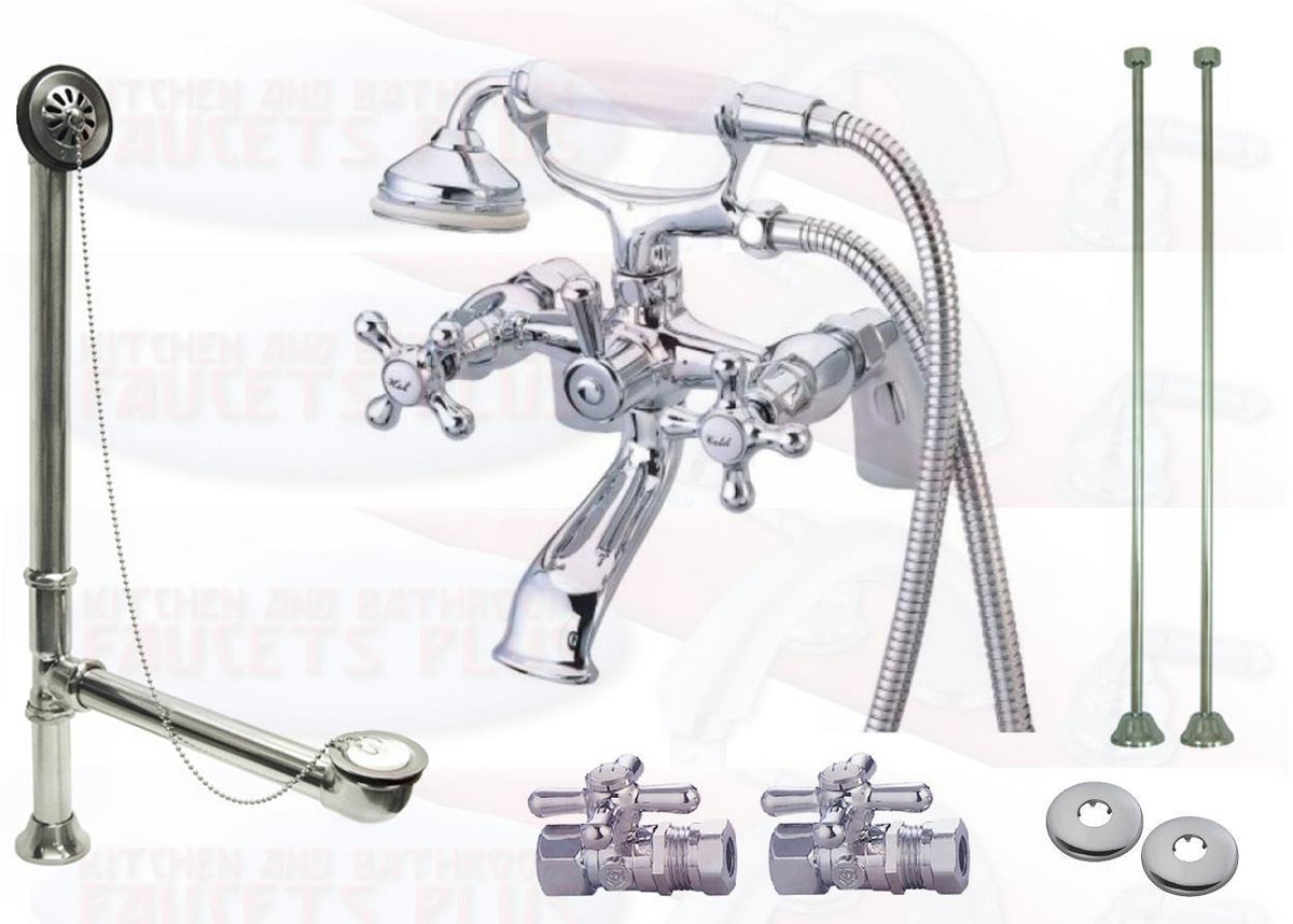 Kingston Brass CCK267C 6" Deck Mount Claw Foot Tub Filler-Shower Mixer Kit - Polished Chrome