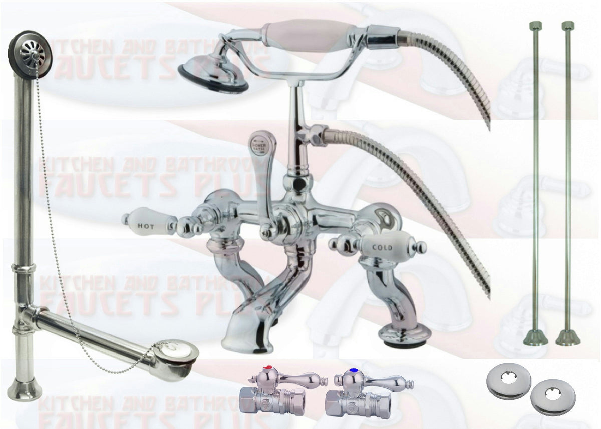 Kingston Brass CCK414T1 Adjustable Deck Claw Foot Tub Filler-Shower Mixer Kit - Polished Chrome