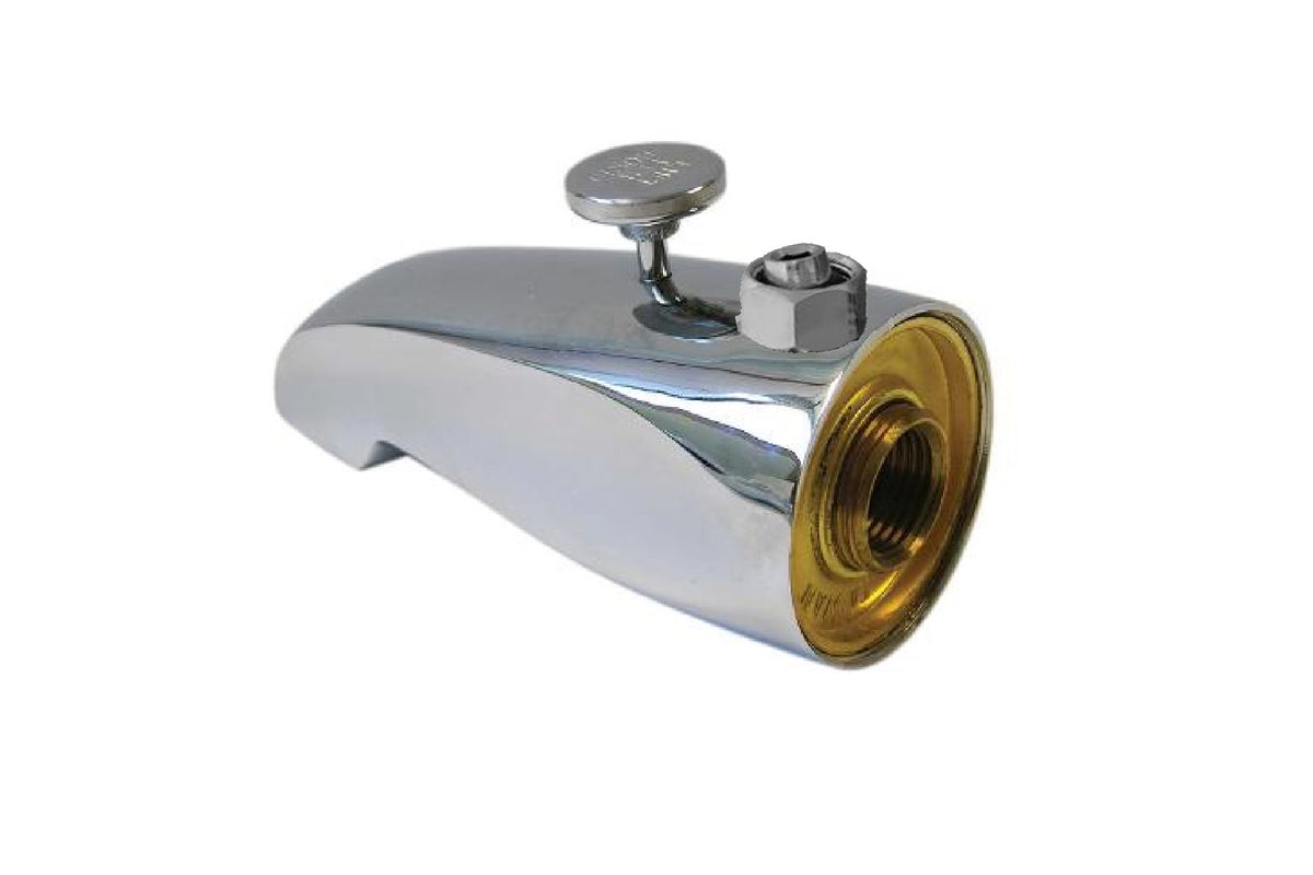 Brass Bath Spout with Diverter, 1/2 or 3/4" IPS, Chrome Plated With Shower Riser Connection