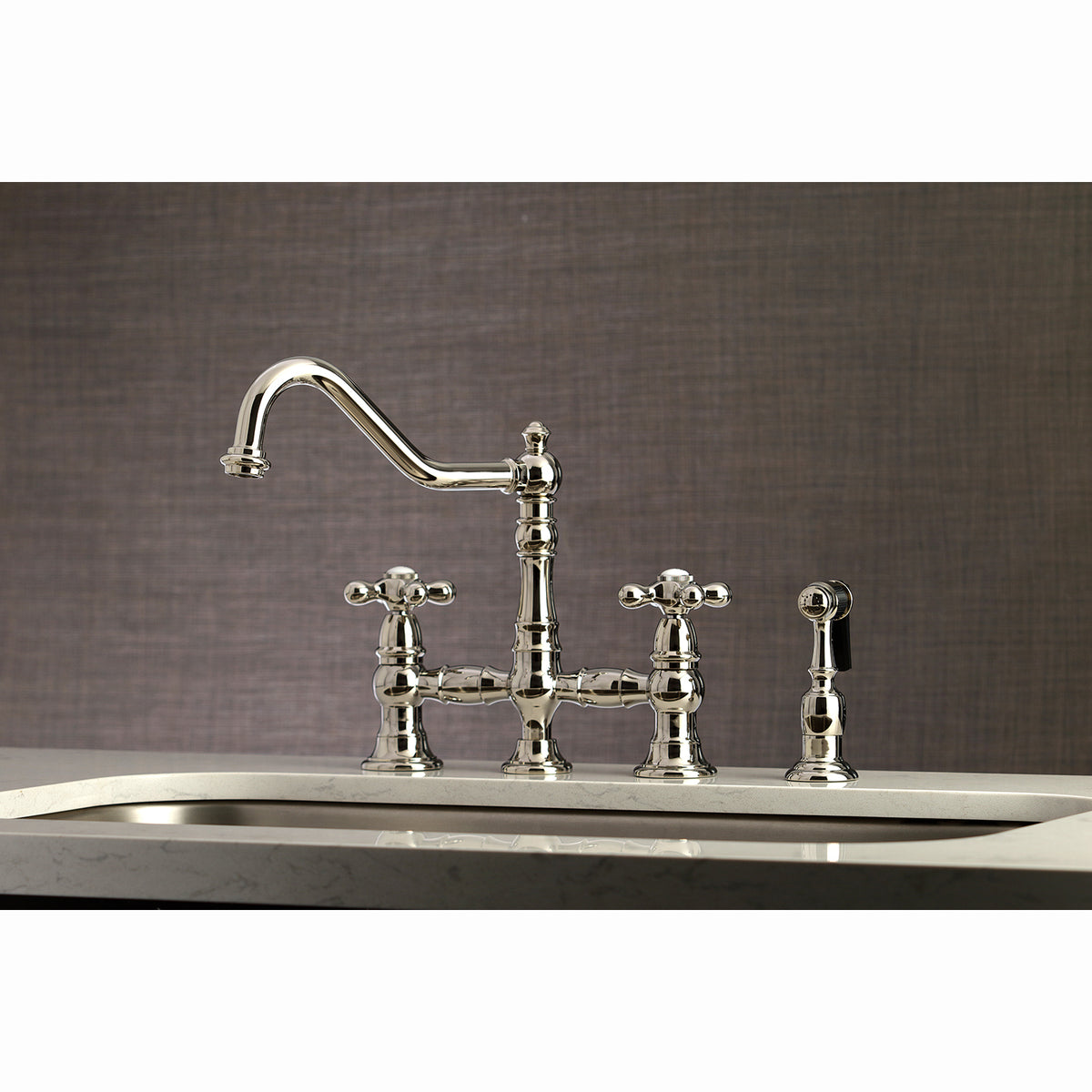 Kingston Brass KS3276AXBS Restoration 8" Bridge Kitchen Faucet with Sprayer