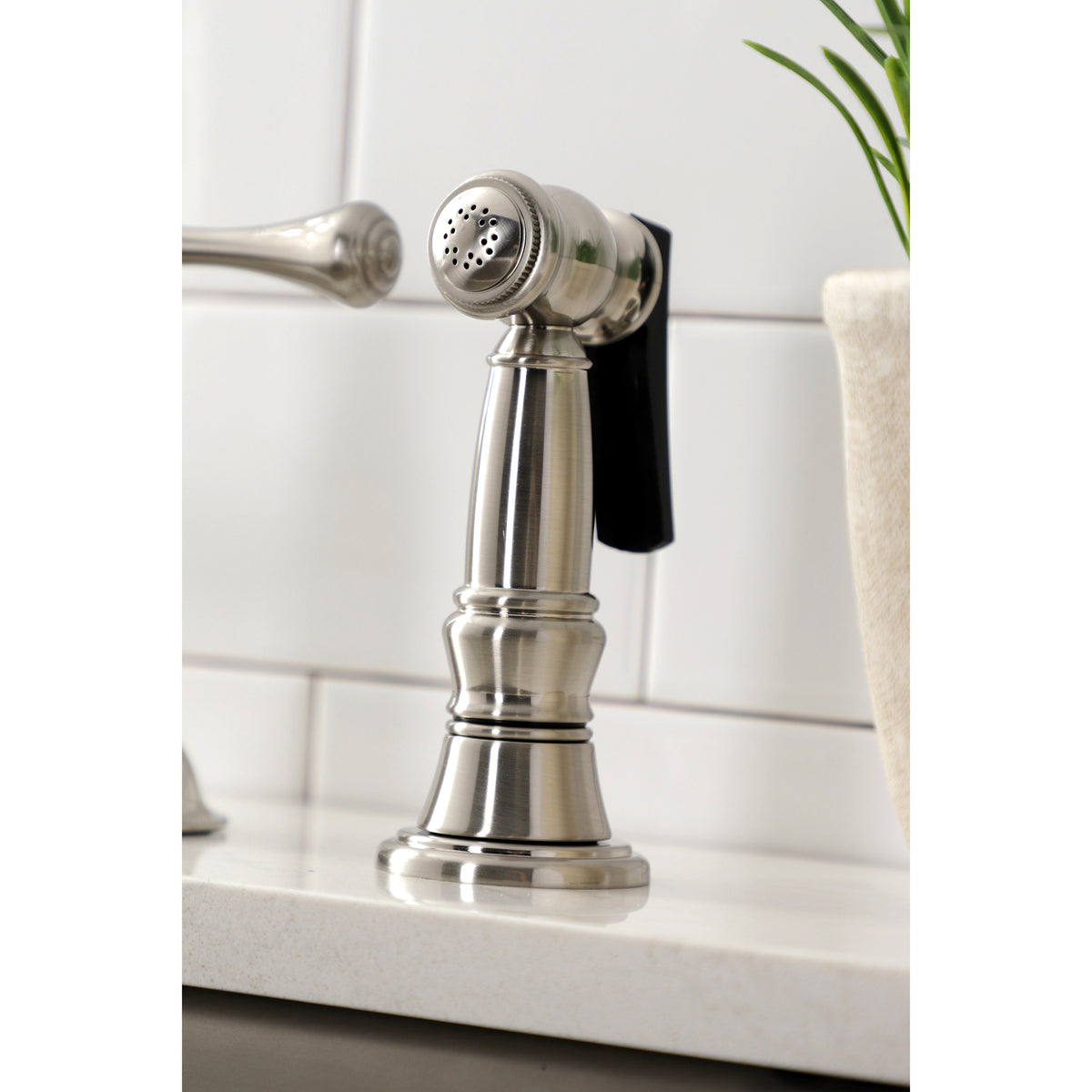 Kingston Brass KS3791BLBS Restoration Bridge Kitchen Faucet with Brass Sprayer