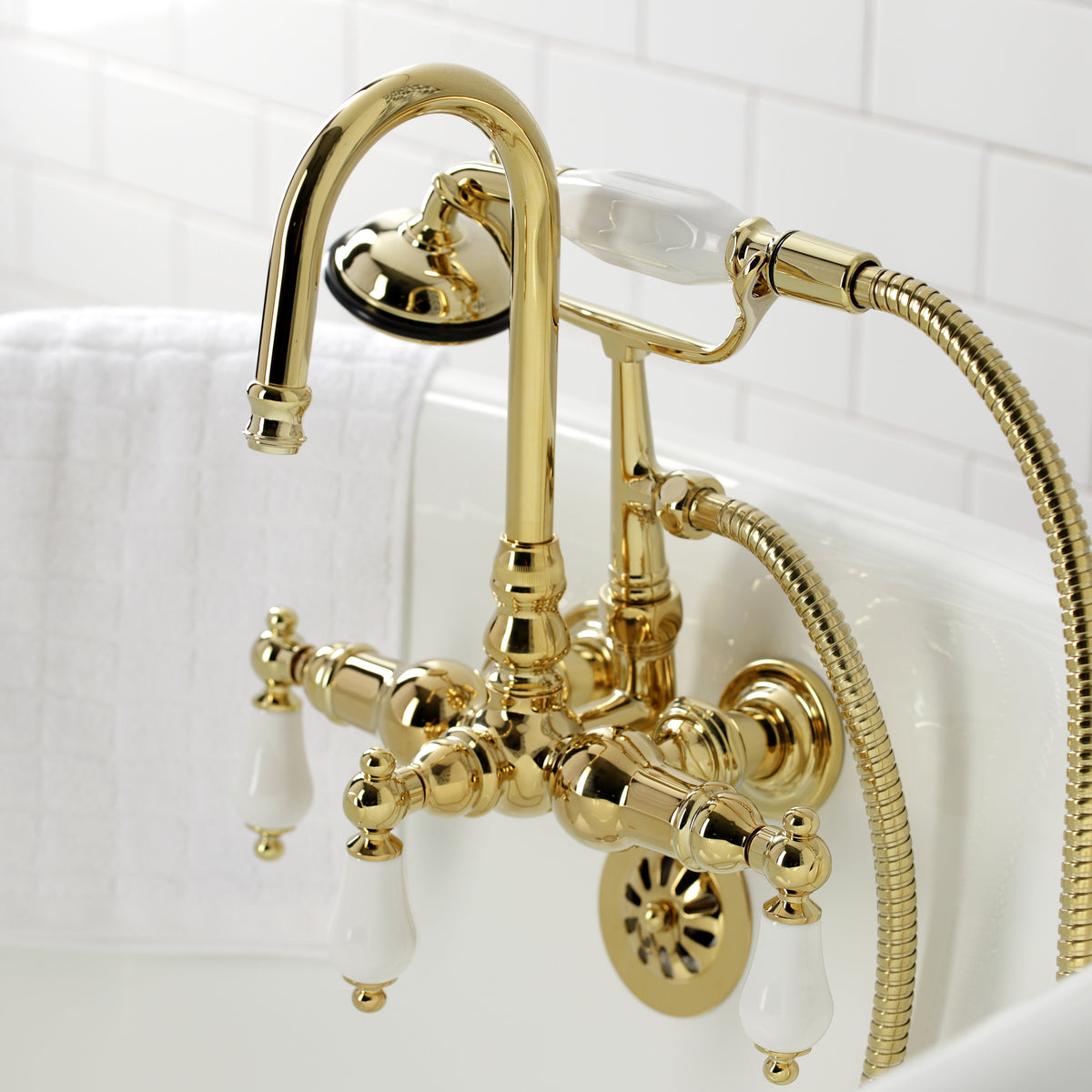 Vintage 3-3/8" Tub Wall Mount Clawfoot Tub Faucet with Hand Shower