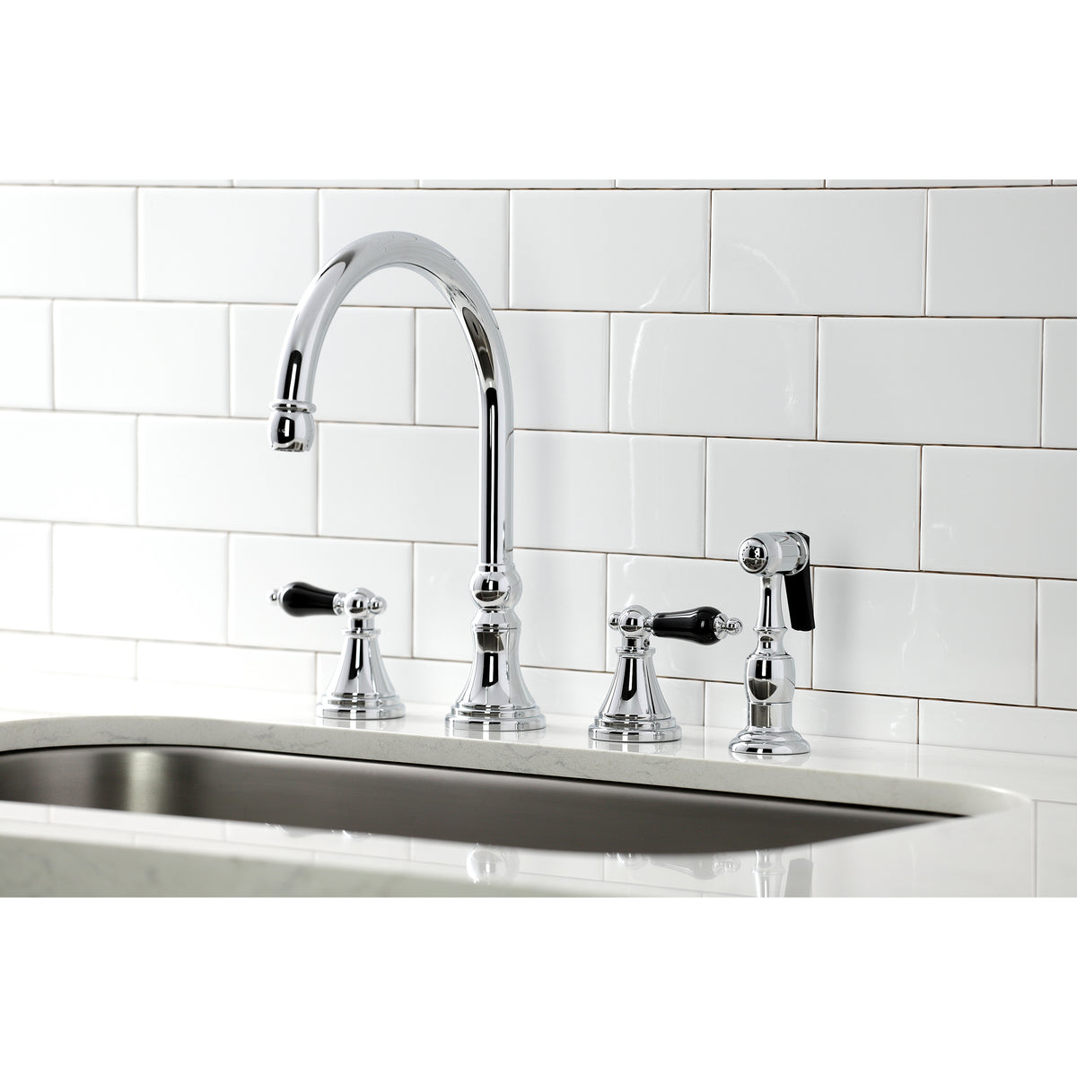 Kingston Brass KS2792PKLBS Duchess Widespread Kitchen Faucet with Brass Sprayer