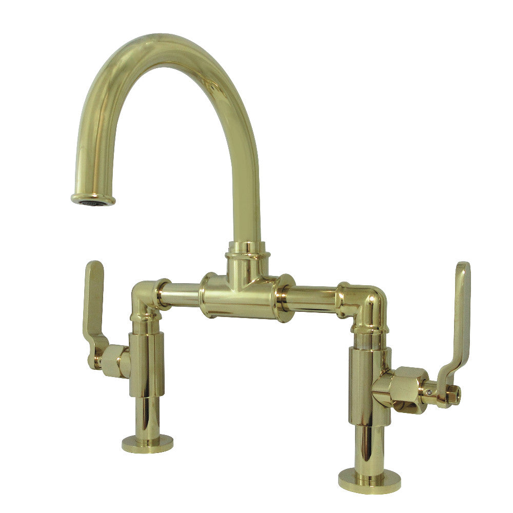 Kingston Brass KS2171KL Whitaker Industrial Style Bridge Bathroom Faucet with Pop-Up Drain