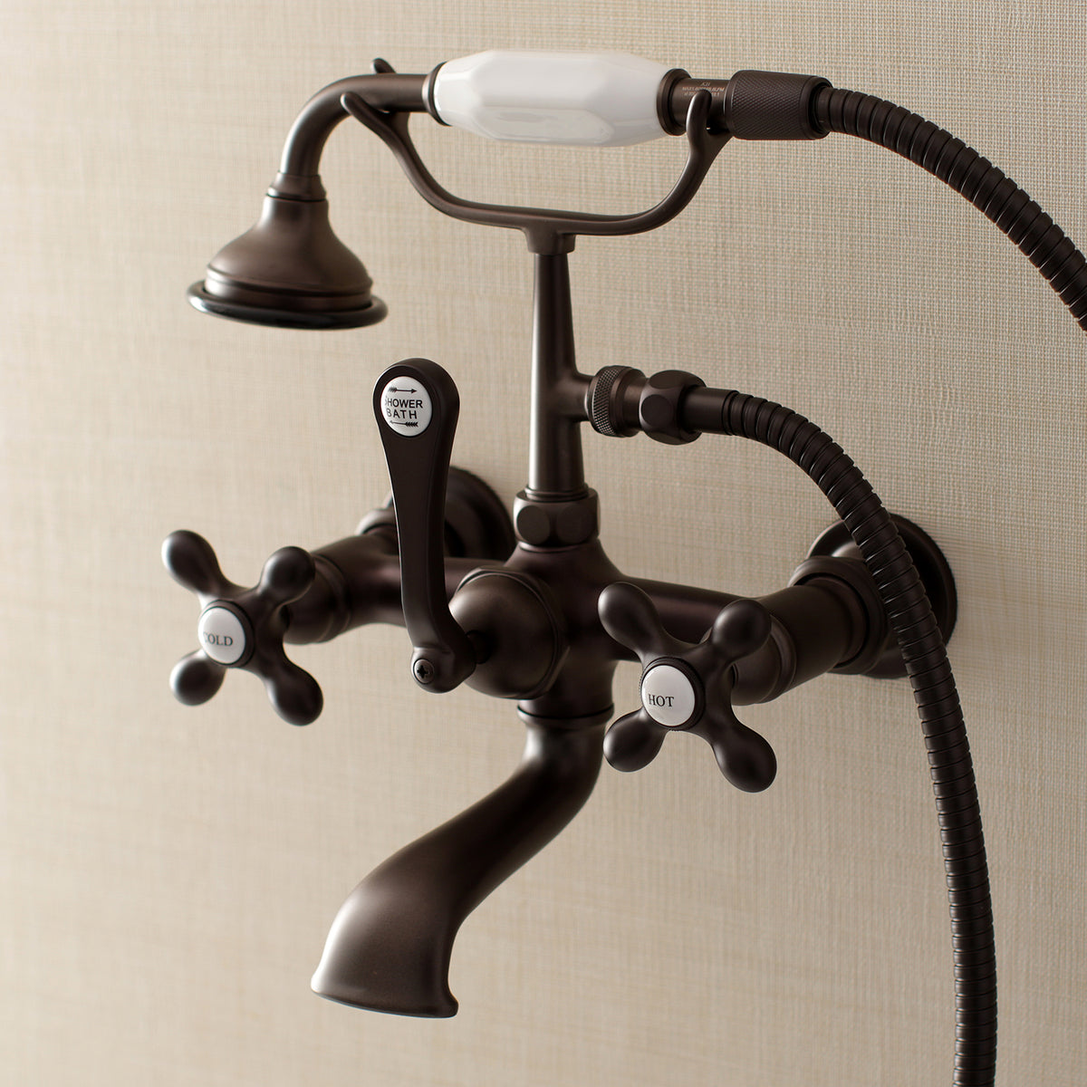 Aqua Vintage 7-Inch Wall Mount Tub Faucet with Hand Shower