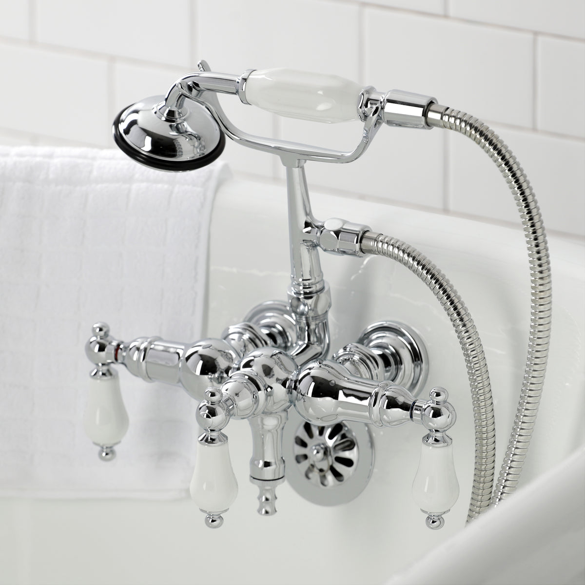 Vintage 3-3/8" Tub Wall Mount Clawfoot Tub Faucet with Hand Shower