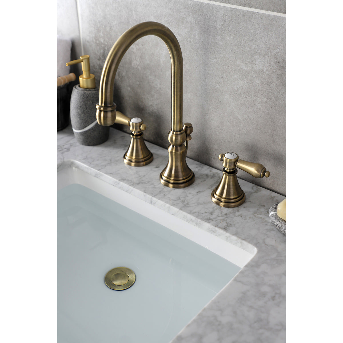 Kingston Brass KS2981BAL Heirloom Widespread Bathroom Faucet with Brass Pop-Up
