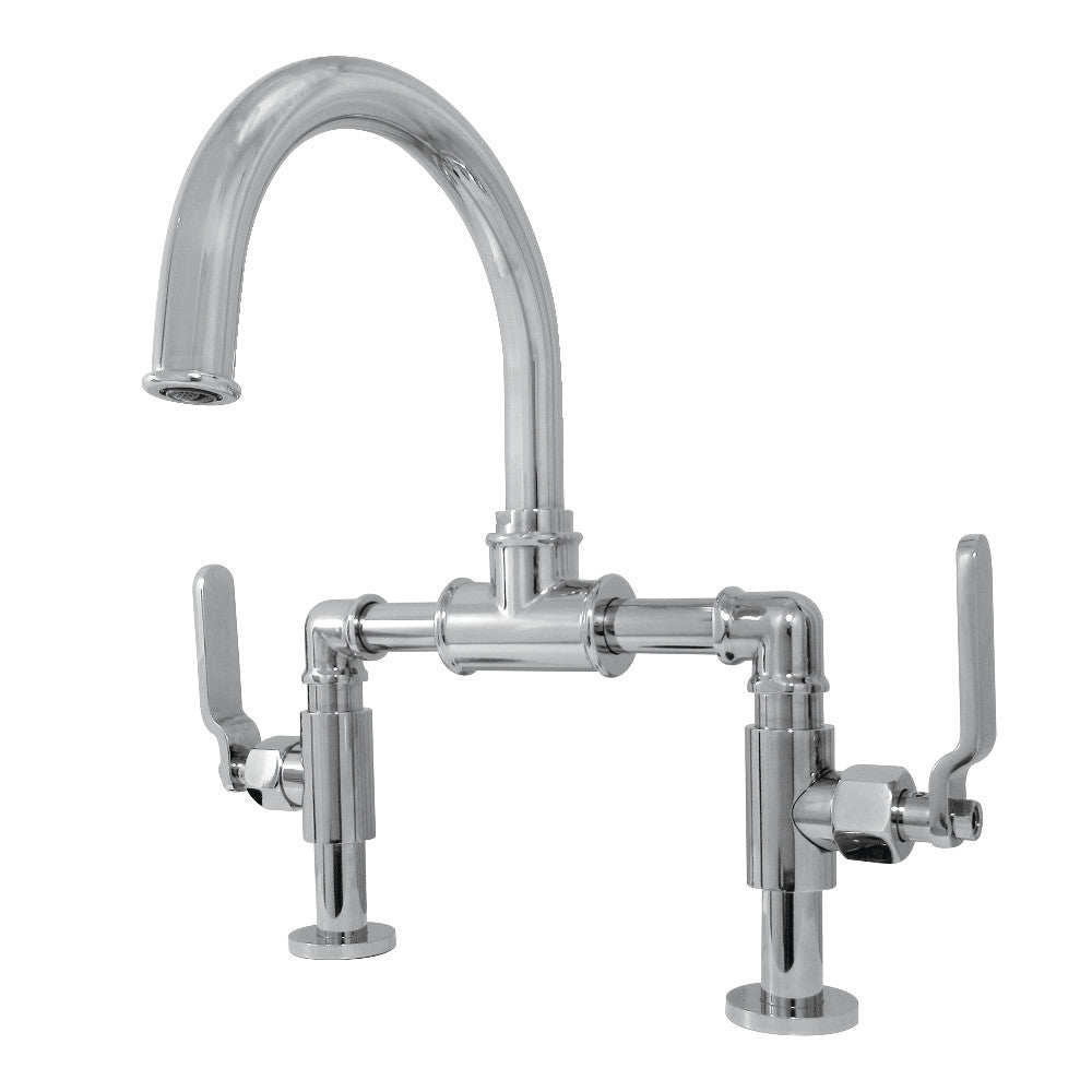 Kingston Brass KS2171KL Whitaker Industrial Style Bridge Bathroom Faucet with Pop-Up Drain