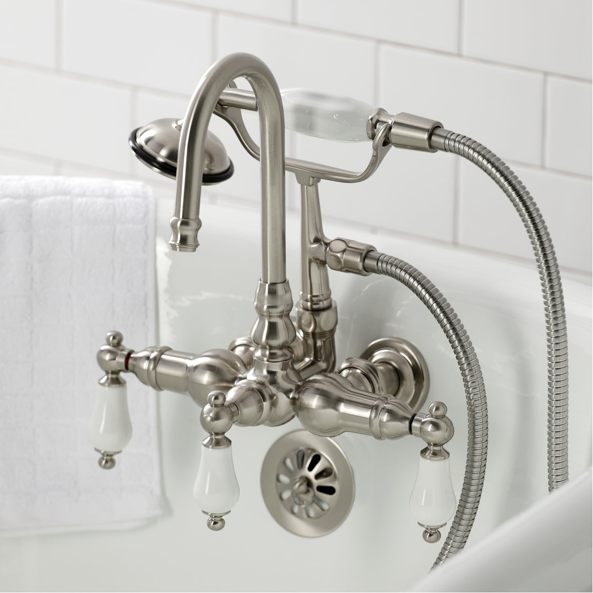 Vintage 3-3/8" Tub Wall Mount Clawfoot Tub Faucet with Hand Shower