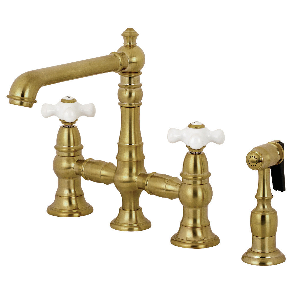 Kingston Brass KS7278PXBS English Country 8" Bridge Kitchen Faucet with Sprayer
