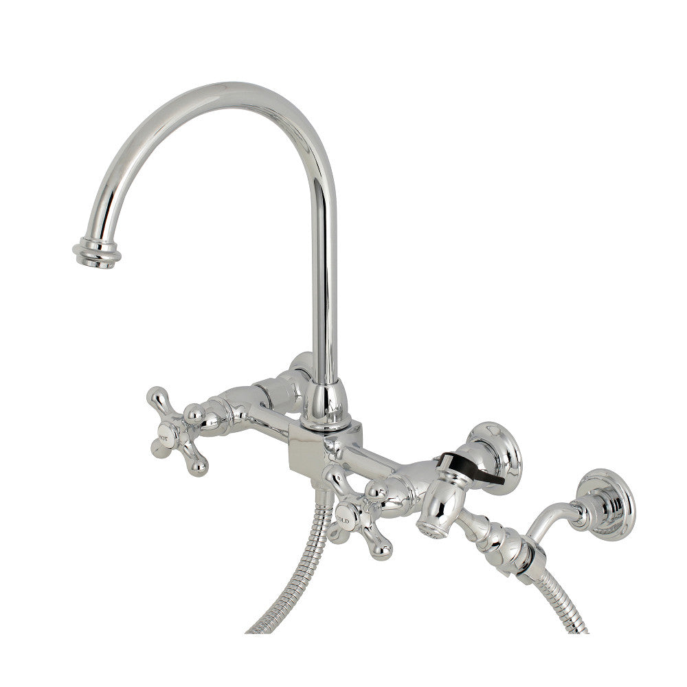 Kingston Brass KS1295AXBS Restoration Wall Mount Bridge Kitchen Faucet with Brass Sprayer