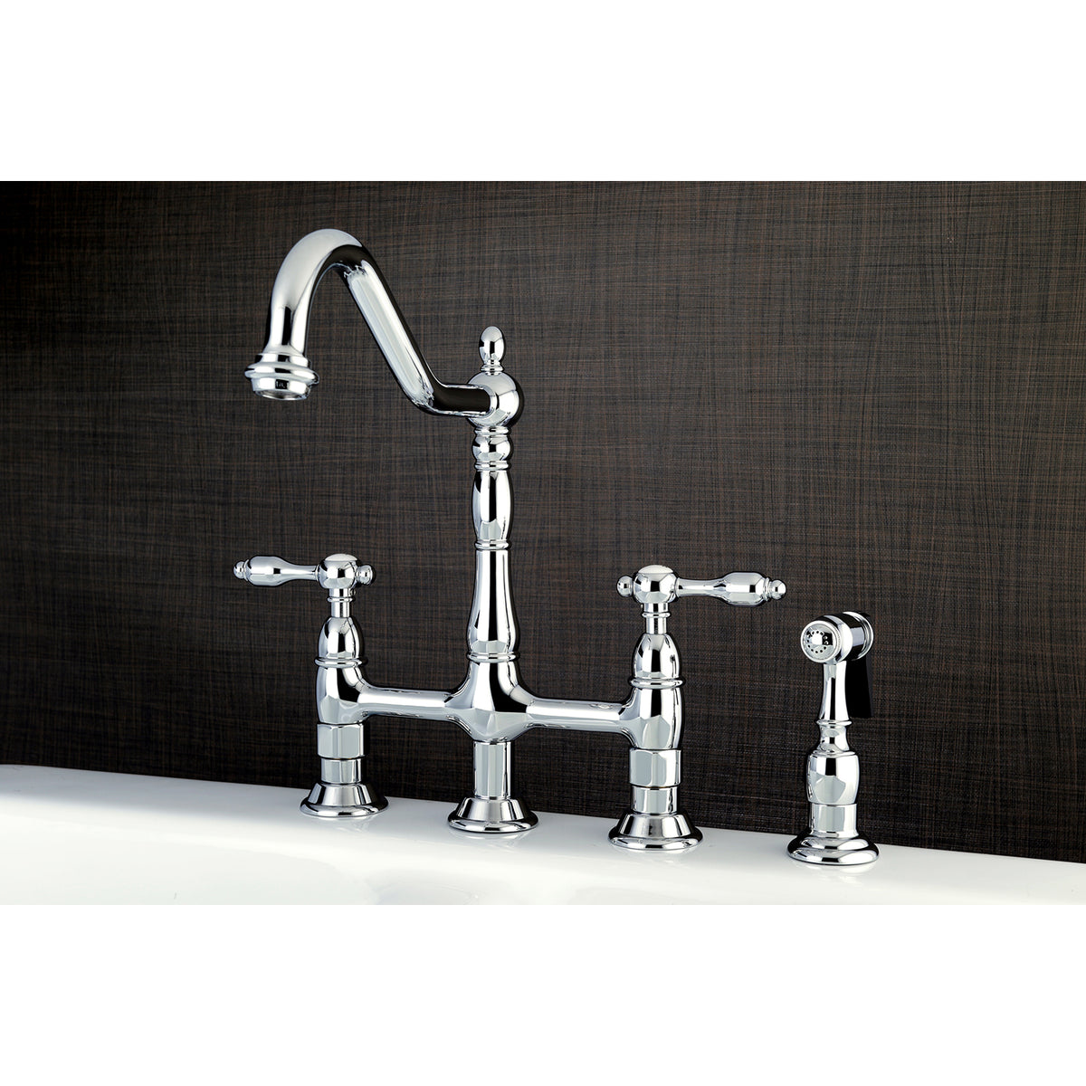 Kingston Brass KS1275TALBS Tudor Bridge Kitchen Faucet with Brass Sprayer