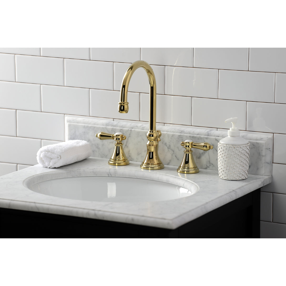 Kingston Brass KS2981BAL Heirloom Widespread Bathroom Faucet with Brass Pop-Up