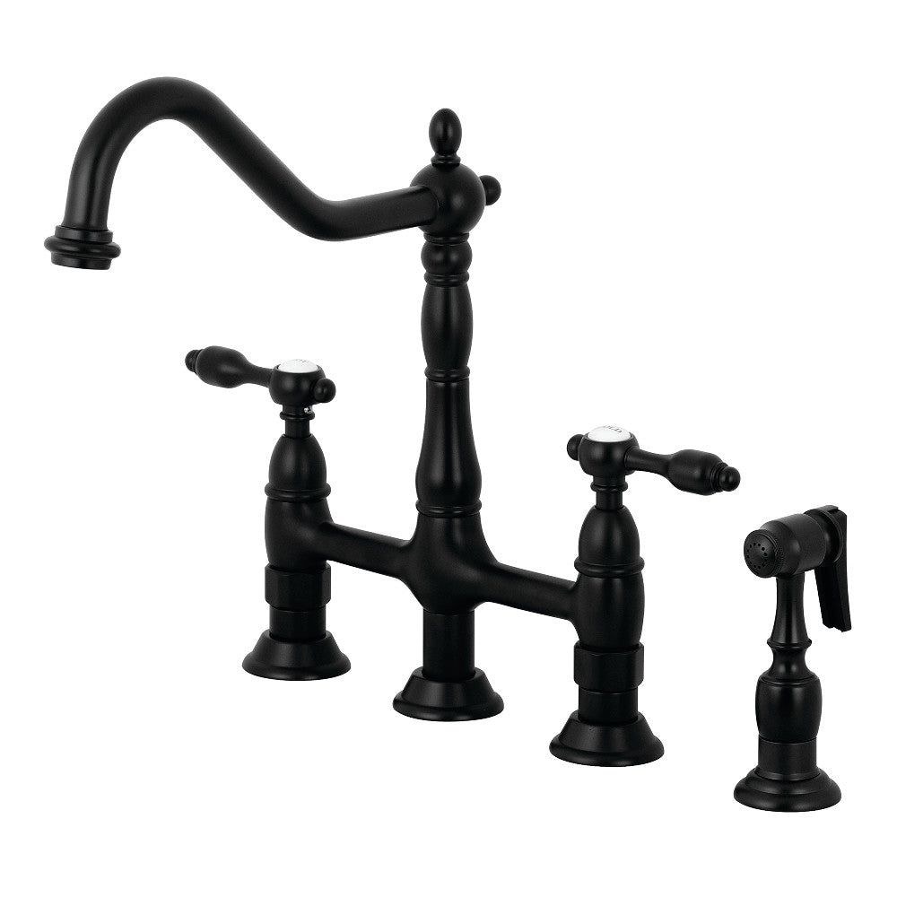 Kingston Brass KS1275TALBS Tudor Bridge Kitchen Faucet with Brass Sprayer