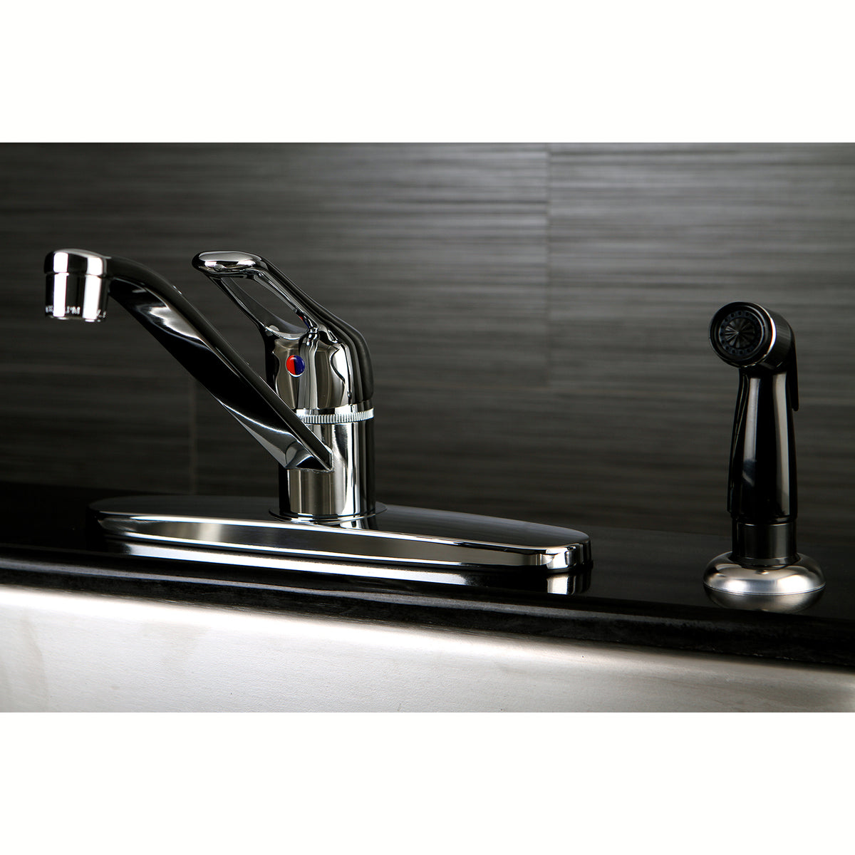 Kingston Brass FB562SN Wyndham Single Handle 8-Inch Centerset Kitchen Faucet with Sprayer