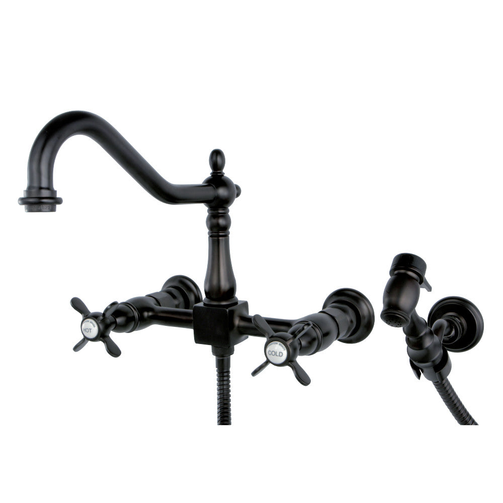 Kingston Brass KS1245BEXBS Essex Wall Mount Bridge Kitchen Faucet with Brass Spray