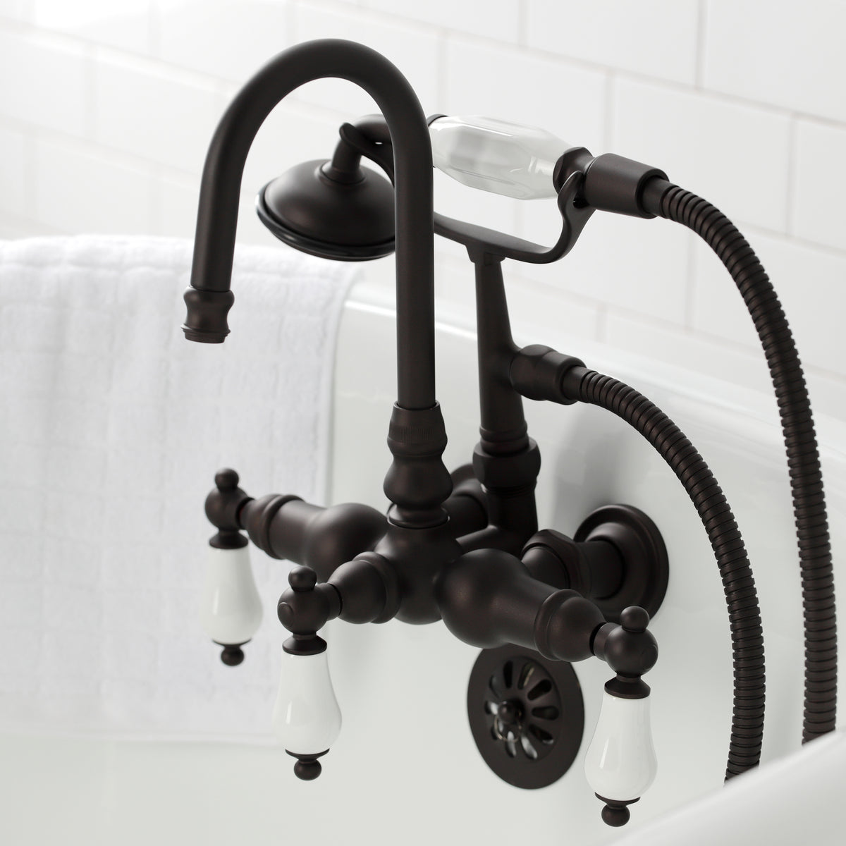 Vintage 3-3/8" Tub Wall Mount Clawfoot Tub Faucet with Hand Shower