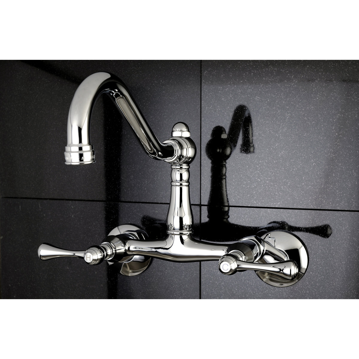 Kingston Brass KS322BLAC Vintage 6" Adjustable Center Wall Mount Kitchen Faucet