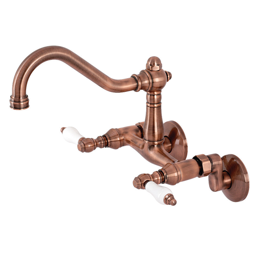 Kingston Brass KS3228PL Vintage 6" Adjustable Center Wall Mount Kitchen Faucet
