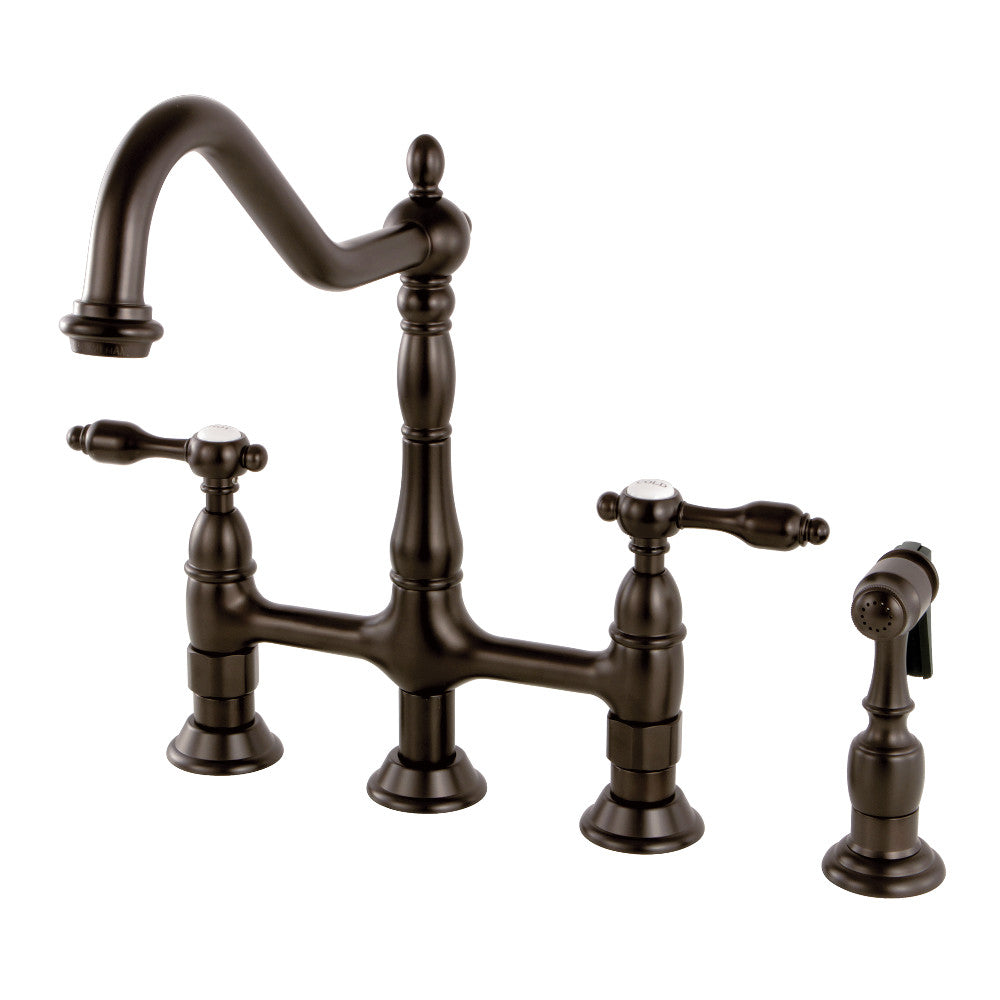 Kingston Brass KS1275TALBS Tudor Bridge Kitchen Faucet with Brass Sprayer