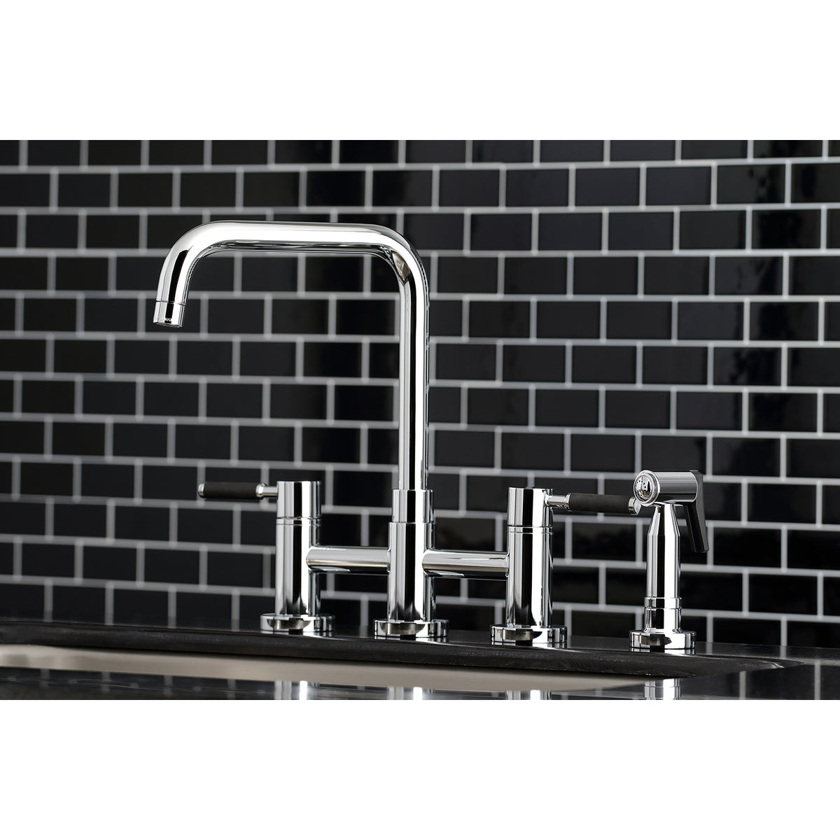 Kingston Brass KS8288DKLBS Concord Two-Handle Bridge Kitchen Faucet with Brass Side Sprayer