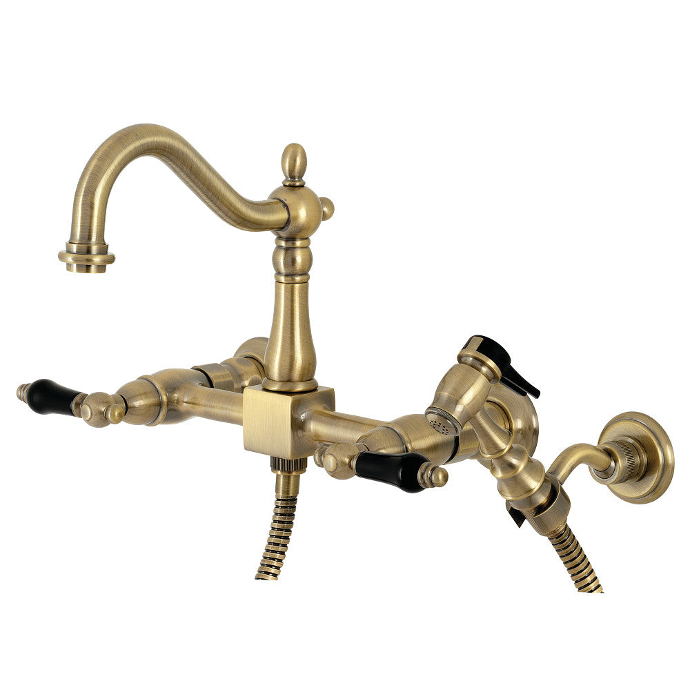 Kingston Brass KS1262PKLBS Duchess Wall Mount Bridge Kitchen Faucet with Brass Sprayer