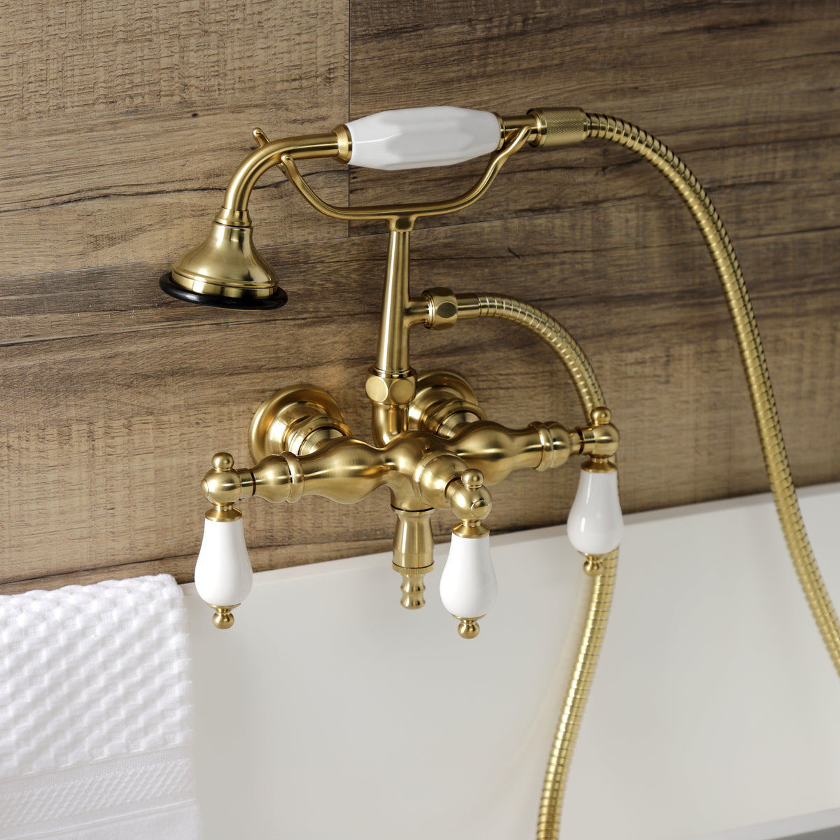 Aqua Vintage 3-3/8 Inch Wall Mount Tub Faucet with Hand Shower