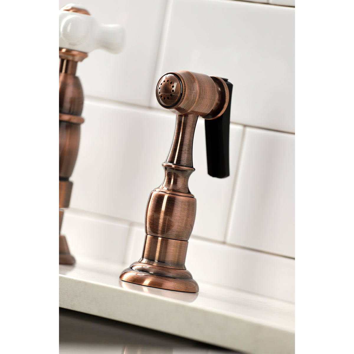 Kingston Brass KS1273PXBS Heritage Bridge Kitchen Faucet with Brass Sprayer