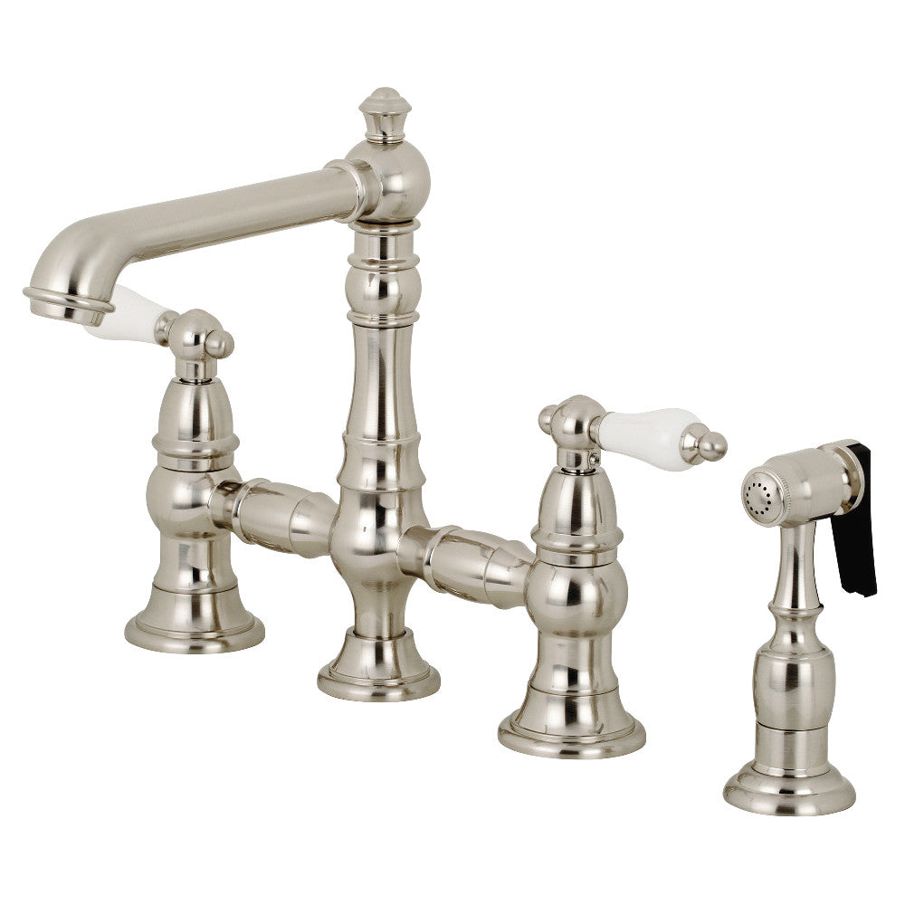 Kingston Brass KS7276PLBS English Country 8" Bridge Kitchen Faucet with Sprayer