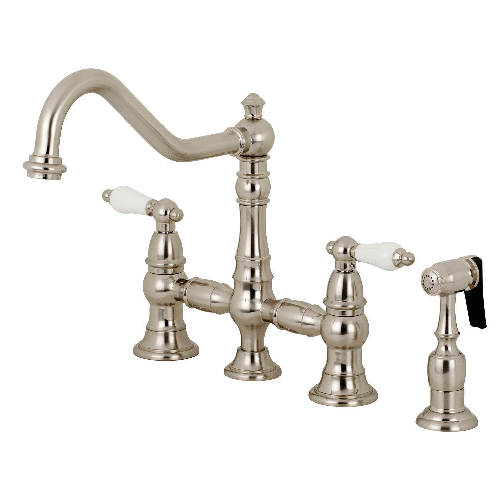 Kingston Brass KS3270PLBS Restoration 8" Bridge Kitchen Faucet with Sprayer