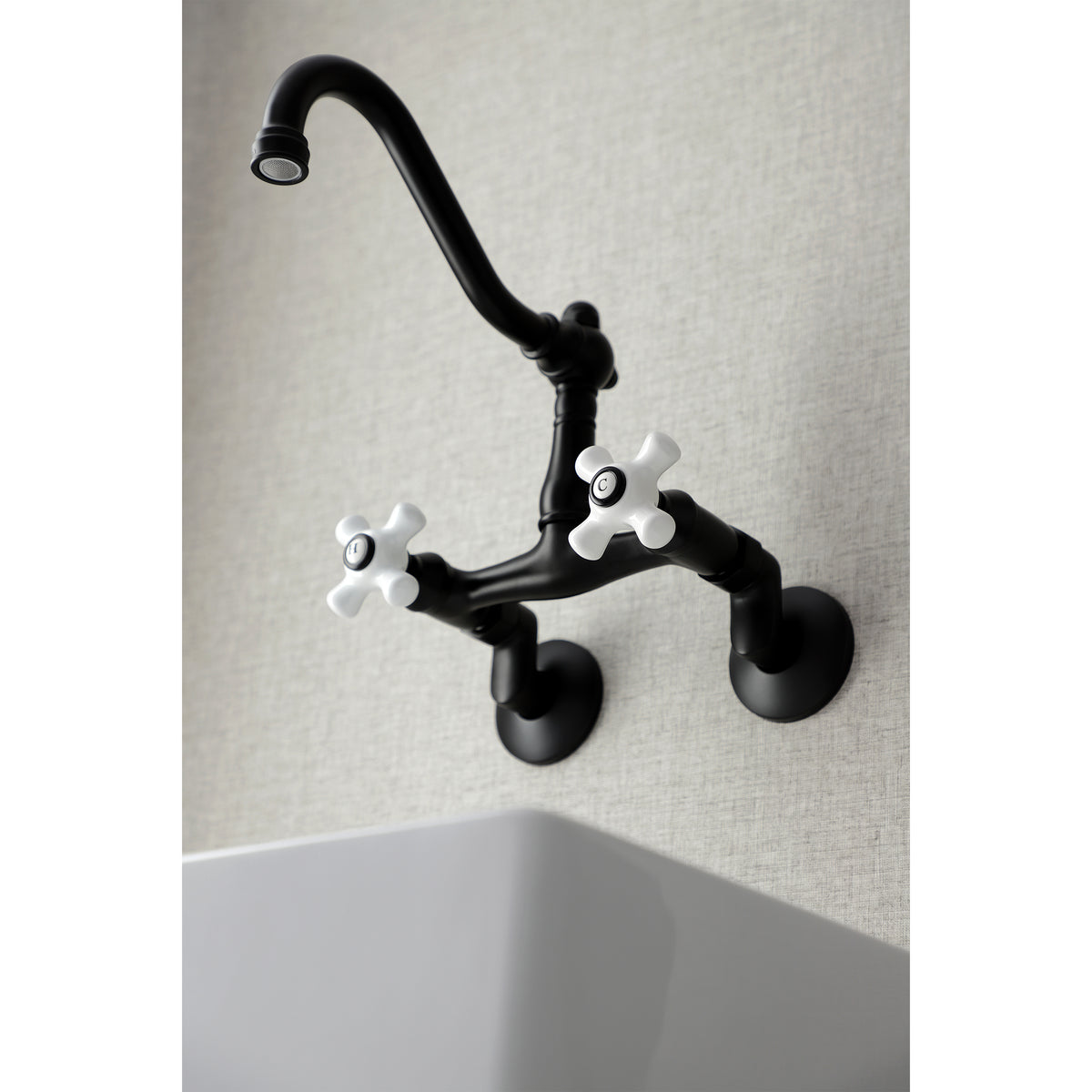 Kingston Brass KS3222PX Vintage 6" Adjustable Center Wall Mount Kitchen Faucet