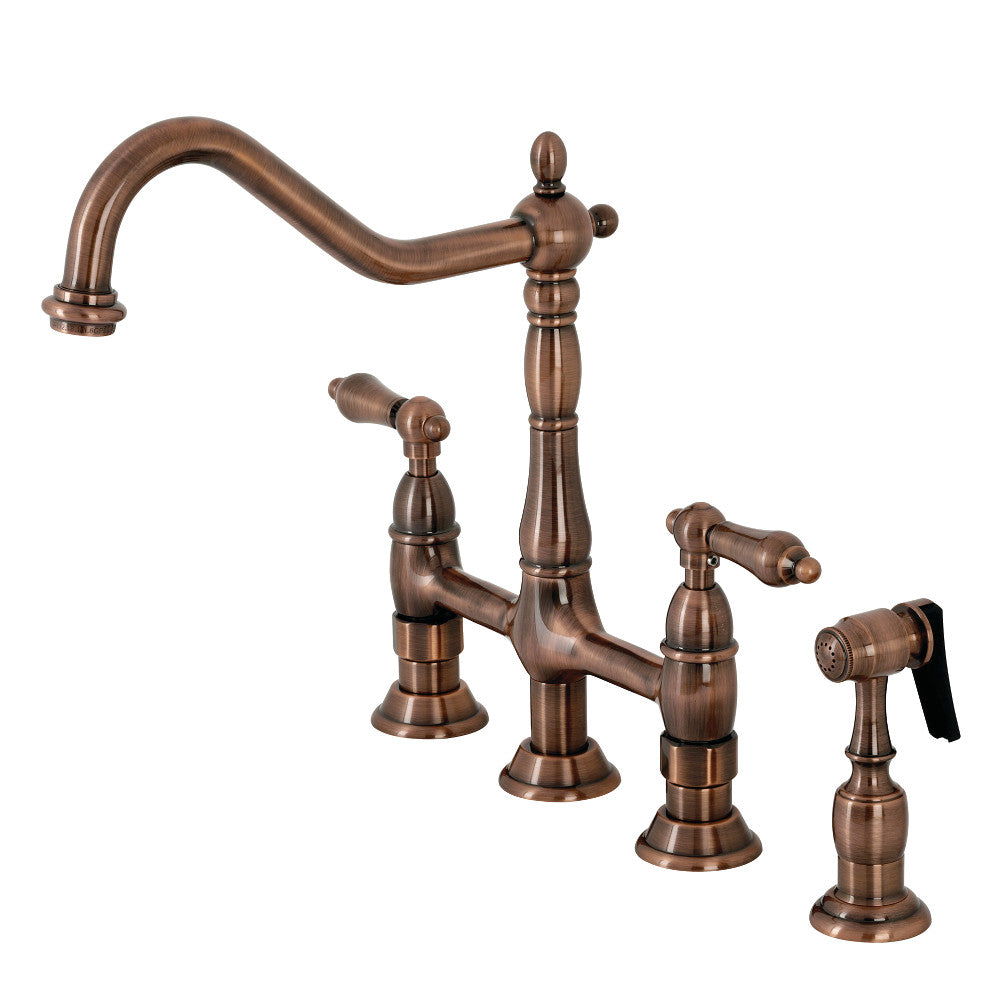 Kingston Brass KS1275ALBS Heritage Bridge Kitchen Faucet with Brass Sprayer