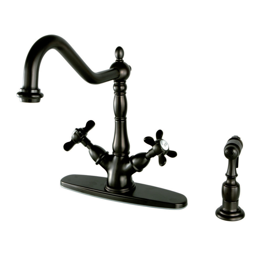 Kingston Brass KS1238BEXBS Mono Deck Mount Kitchen Faucet with Brass Sprayer