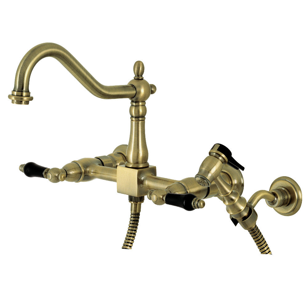 Kingston Brass KS1242PKLBS Duchess Wall Mount Bridge Kitchen Faucet with Brass Spray