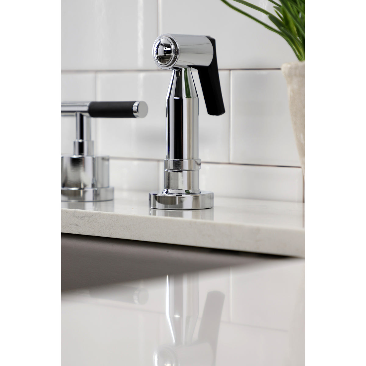 Kingston Brass KS8728CKLBS Kaiser Widespread Kitchen Faucet with Brass Sprayer