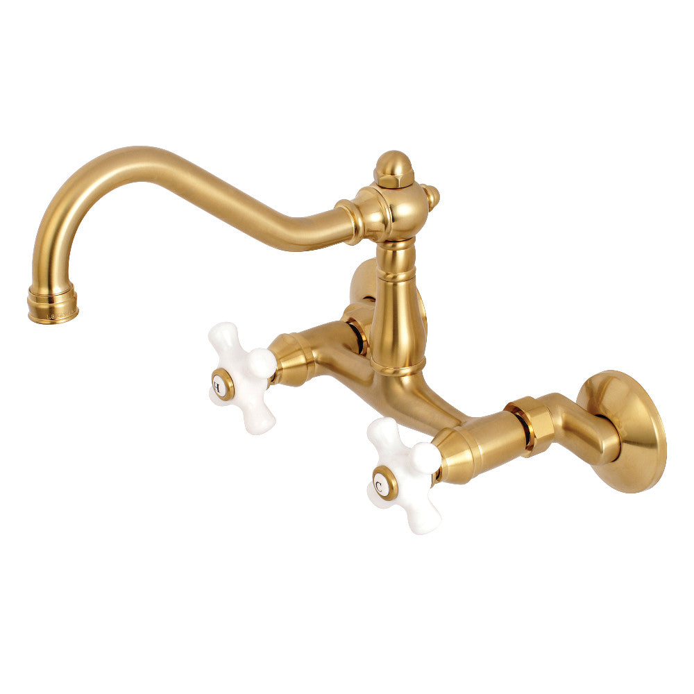 Kingston Brass KS3222PX Vintage 6" Adjustable Center Wall Mount Kitchen Faucet