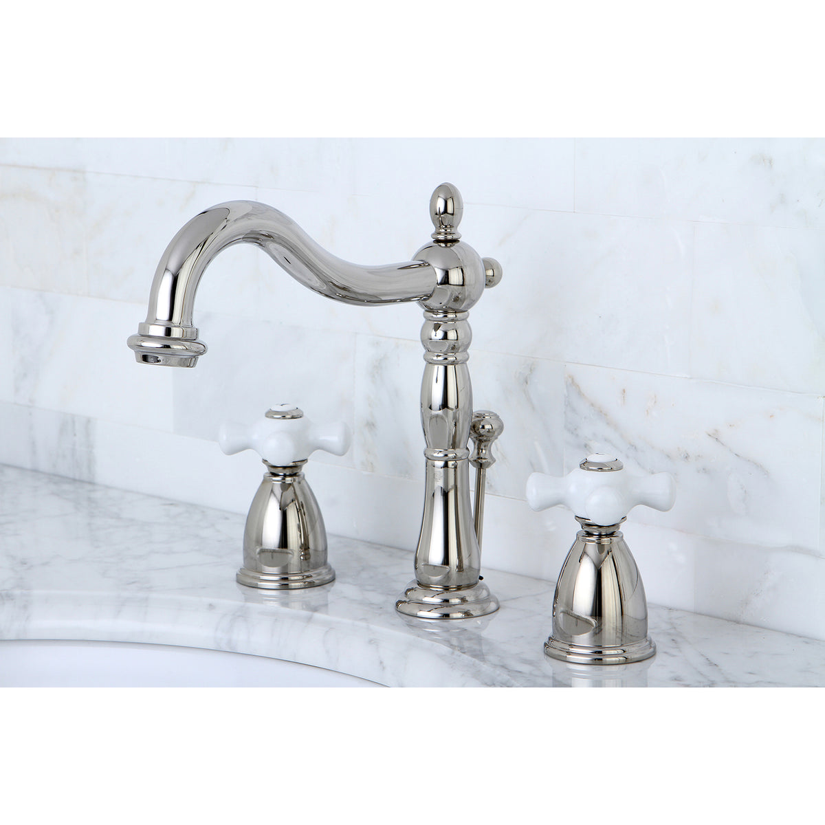 Kingston Brass KB1976PX Heritage Widespread Bathroom Faucet with Brass Pop-Up
