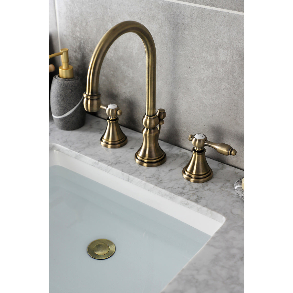 Kingston Brass KS2981TAL Tudor Widespread Bathroom Faucet with Brass Pop-Up