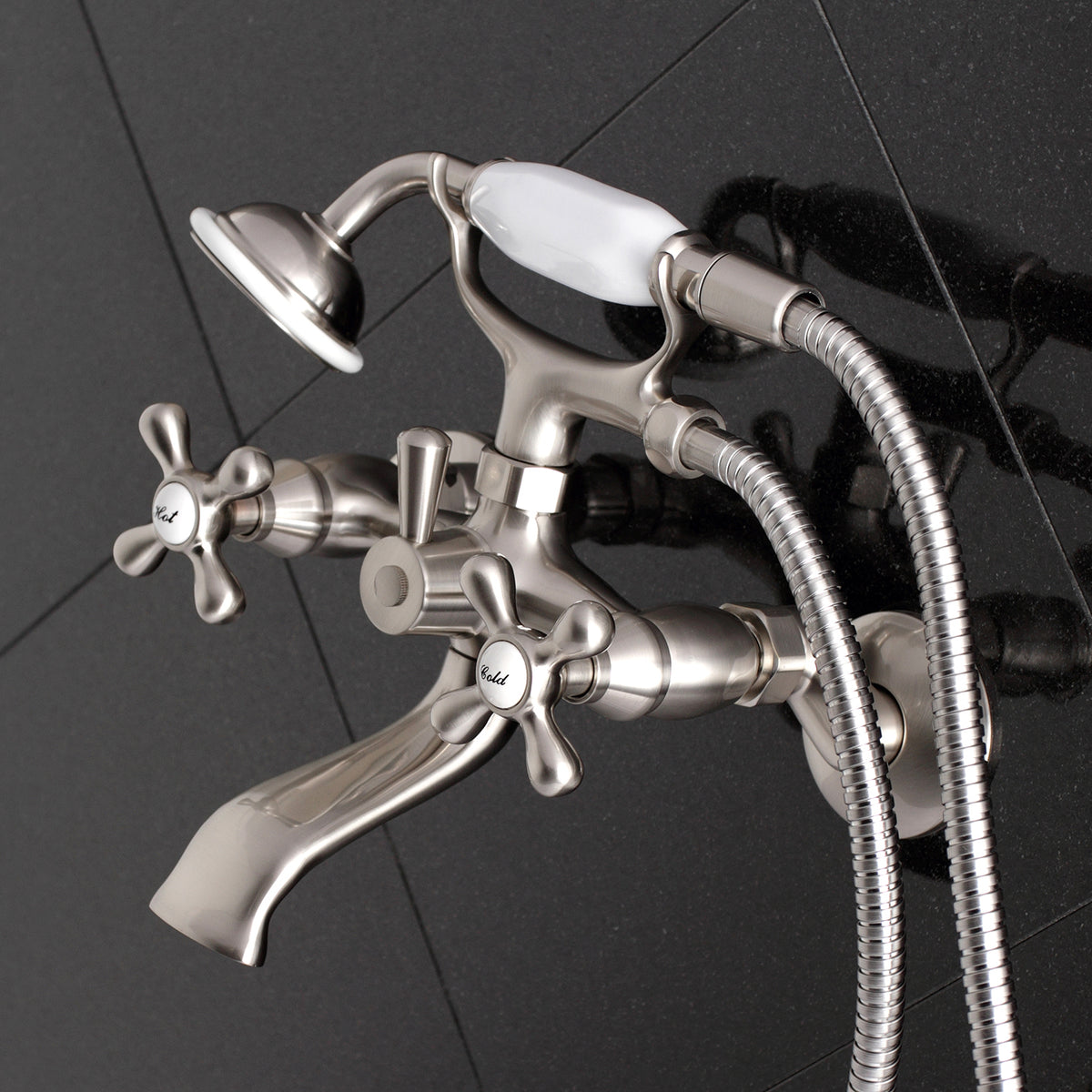Kingston Tub Wall Mount Clawfoot Tub Faucet with Hand Shower