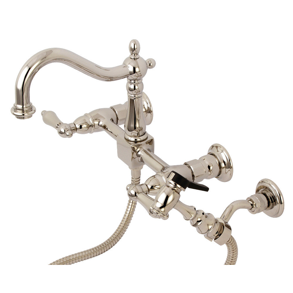 Kingston Brass KS1260ALBS Heritage Wall Mount Bridge Kitchen Faucet with Brass Sprayer