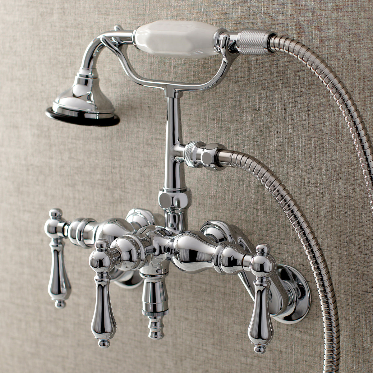 Aqua Vintage 3-3/8 Inch Adjustable Wall Mount Clawfoot Tub Faucet with Hand Shower