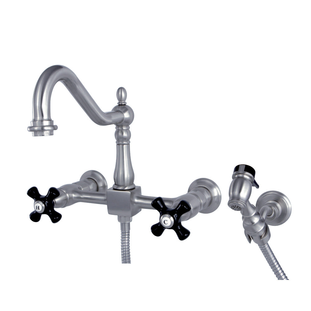 Kingston Brass KS1248PKXBS Duchess Wall Mount Bridge Kitchen Faucet with Brass Spray
