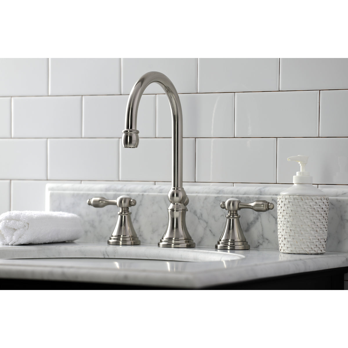 Kingston Brass KS2981TAL Tudor Widespread Bathroom Faucet with Brass Pop-Up