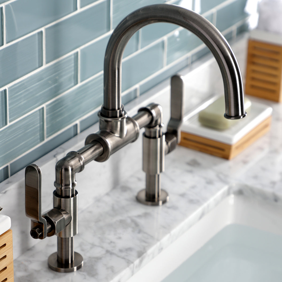 Kingston Brass KS2171KL Whitaker Industrial Style Bridge Bathroom Faucet with Pop-Up Drain