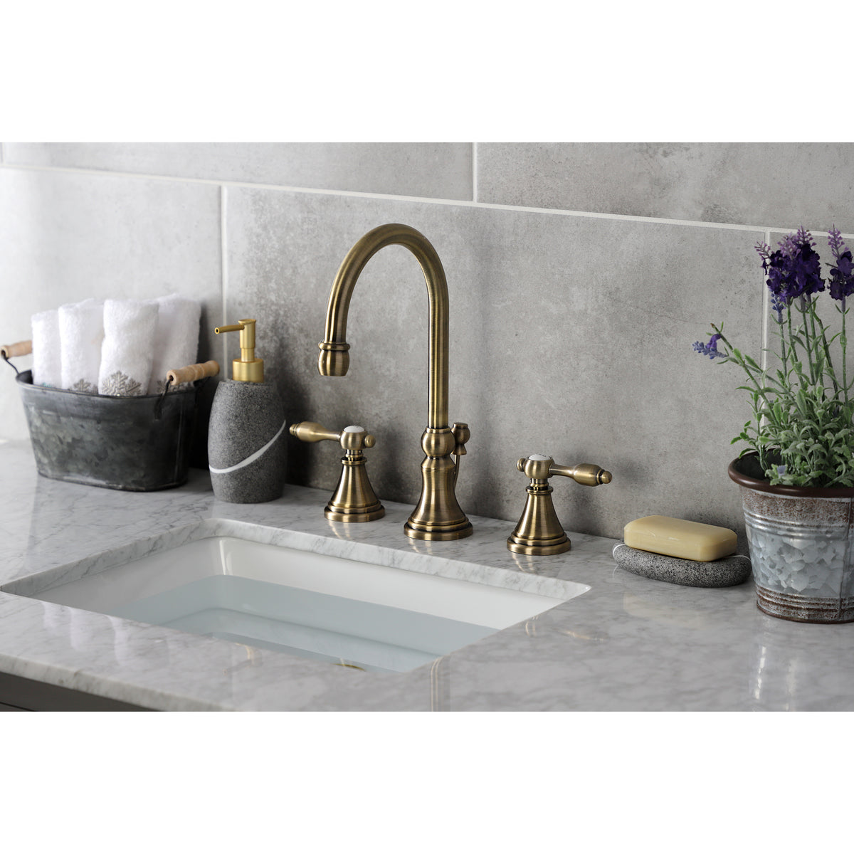 Kingston Brass KS2981TAL Tudor Widespread Bathroom Faucet with Brass Pop-Up