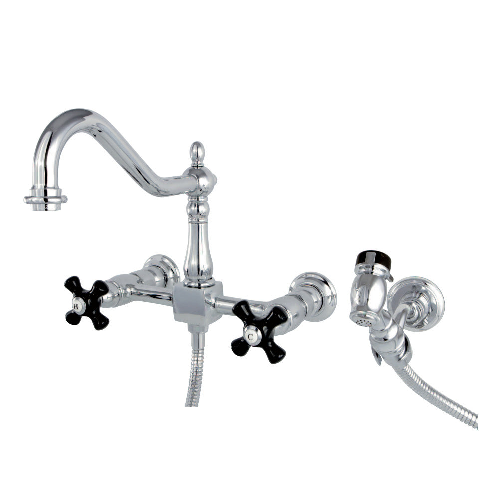 Kingston Brass KS1248PKXBS Duchess Wall Mount Bridge Kitchen Faucet with Brass Spray