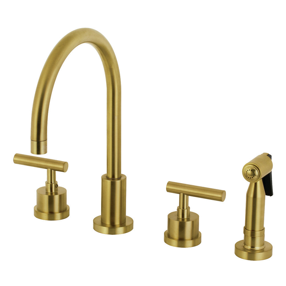 Kingston Brass KS8723CMLBS Manhattan 8-Inch Widespread Kitchen Faucet with Brass Sprayer